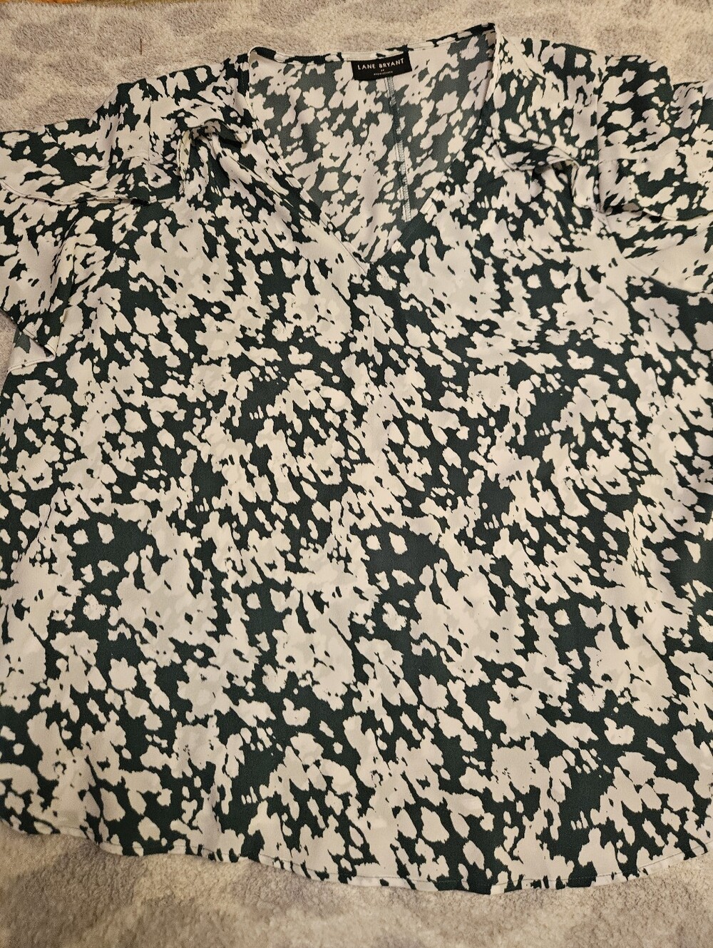 Lane Bryant Green and White Printed Blouse